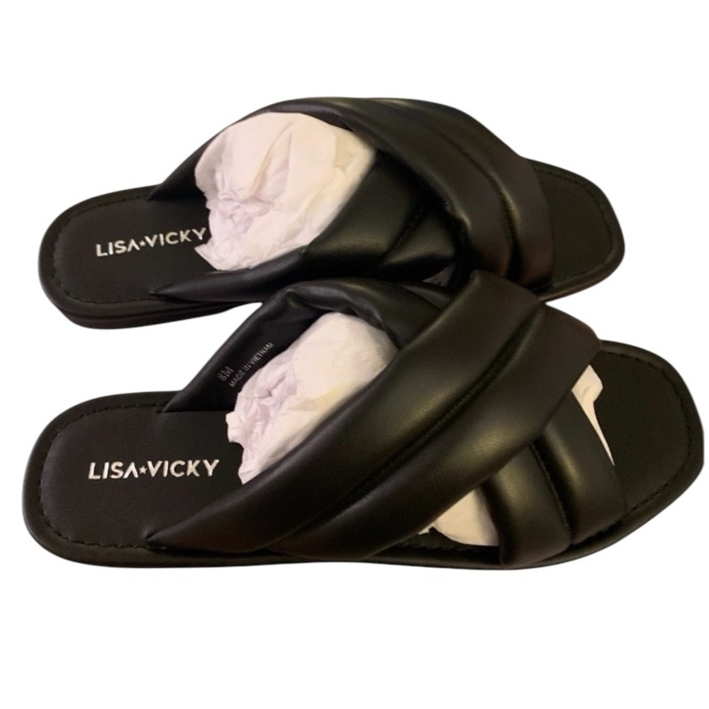 Lisa Vicky Mentor-V Women’s Black Sheep Kappa Leather Open Toe Sandals Size 8M